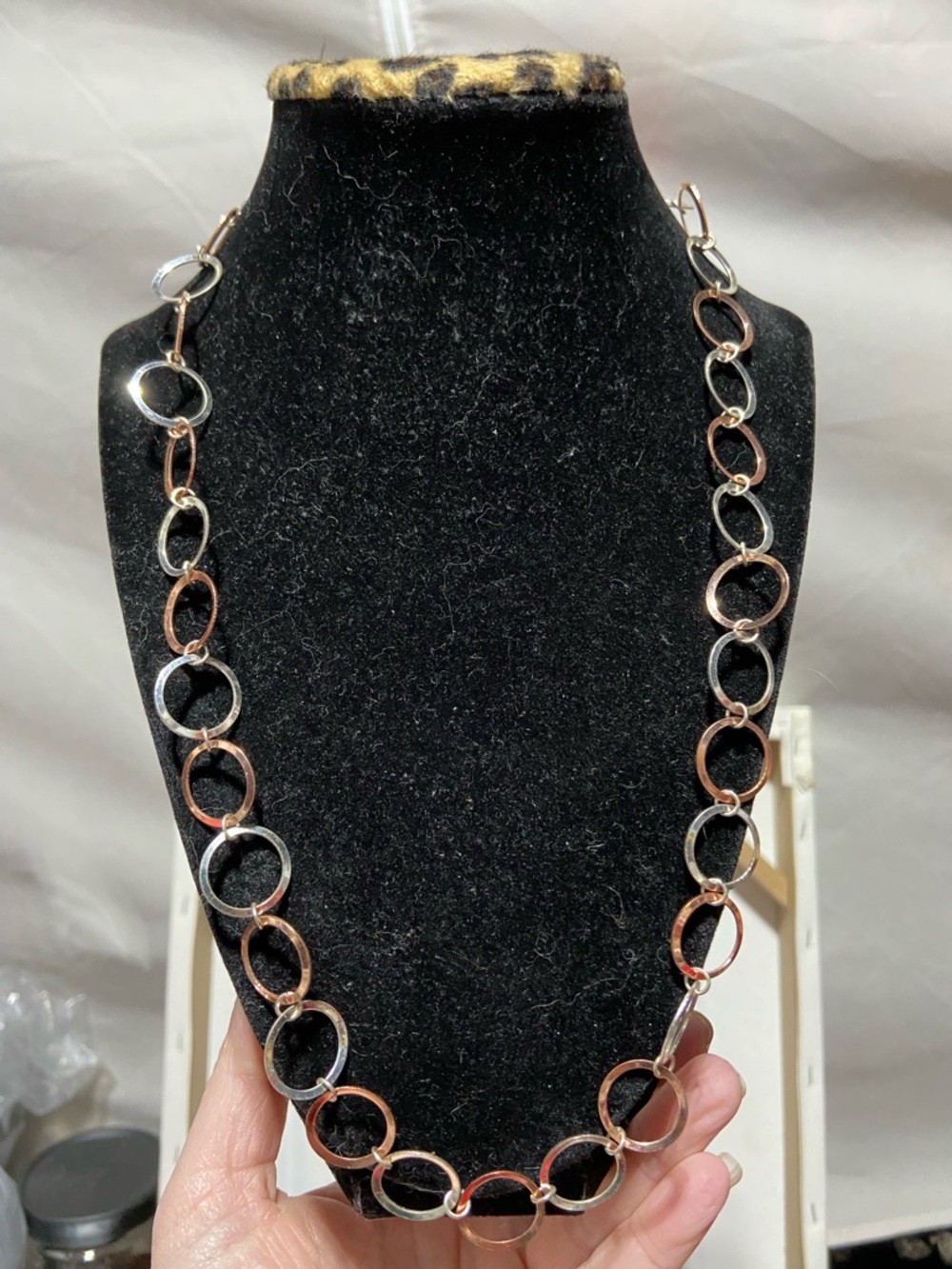 Two-Tone Hoop Link Necklace - Silver & Rose Gold Tones